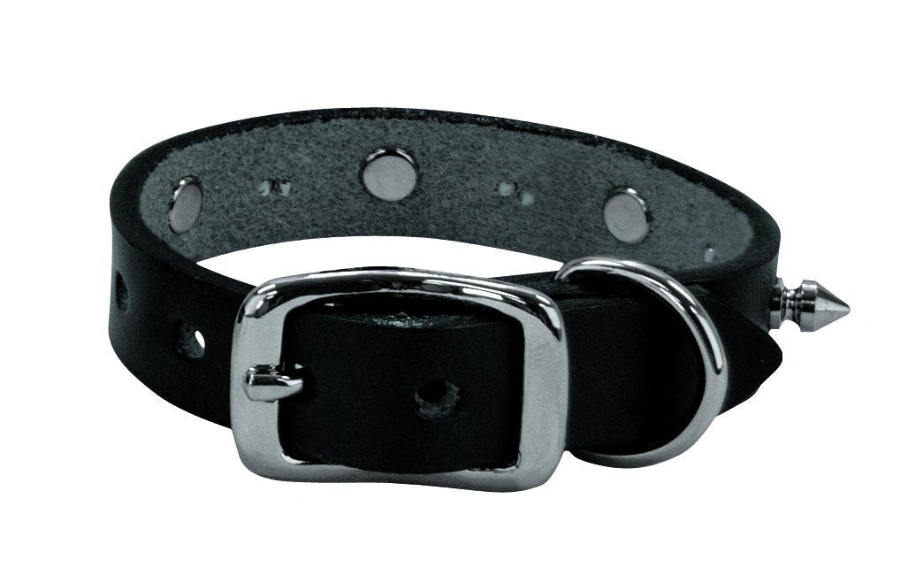 Weaver Leather Pet Spike Collar - Black English Bridle Leather, Doubled and Stitched with Nickel-Plated Spikes