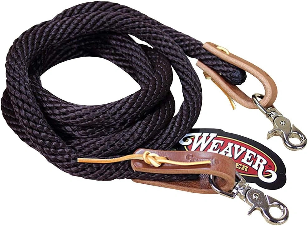 Weaver Leather Poly Roper Rein - 5/8" x 10' - Soft Poly Rope with Leather Water Loops and Scissor Snaps