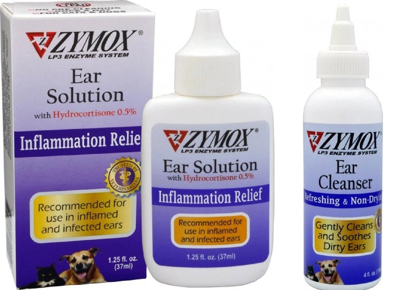 Zymox Solution for Ear Infections 1.25 oz and 4oz Cleaner Combo Pack - Hooves and Paws