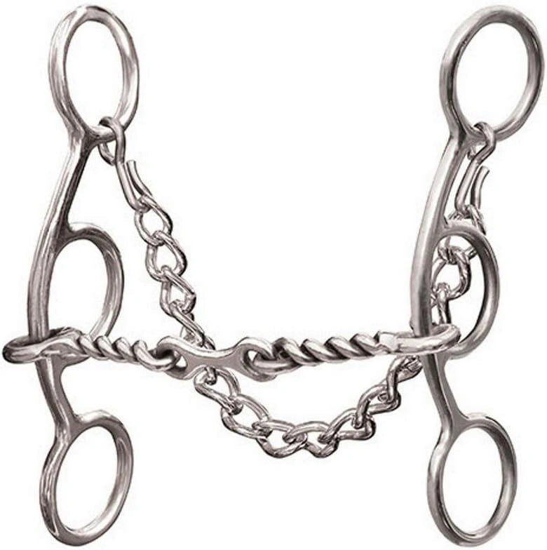 Professional's Choice Futurity 3-Piece Twisted Dog-Bone Short Action Gag Bit - 5.5" Sweet Iron, 5 3/4" Cheek