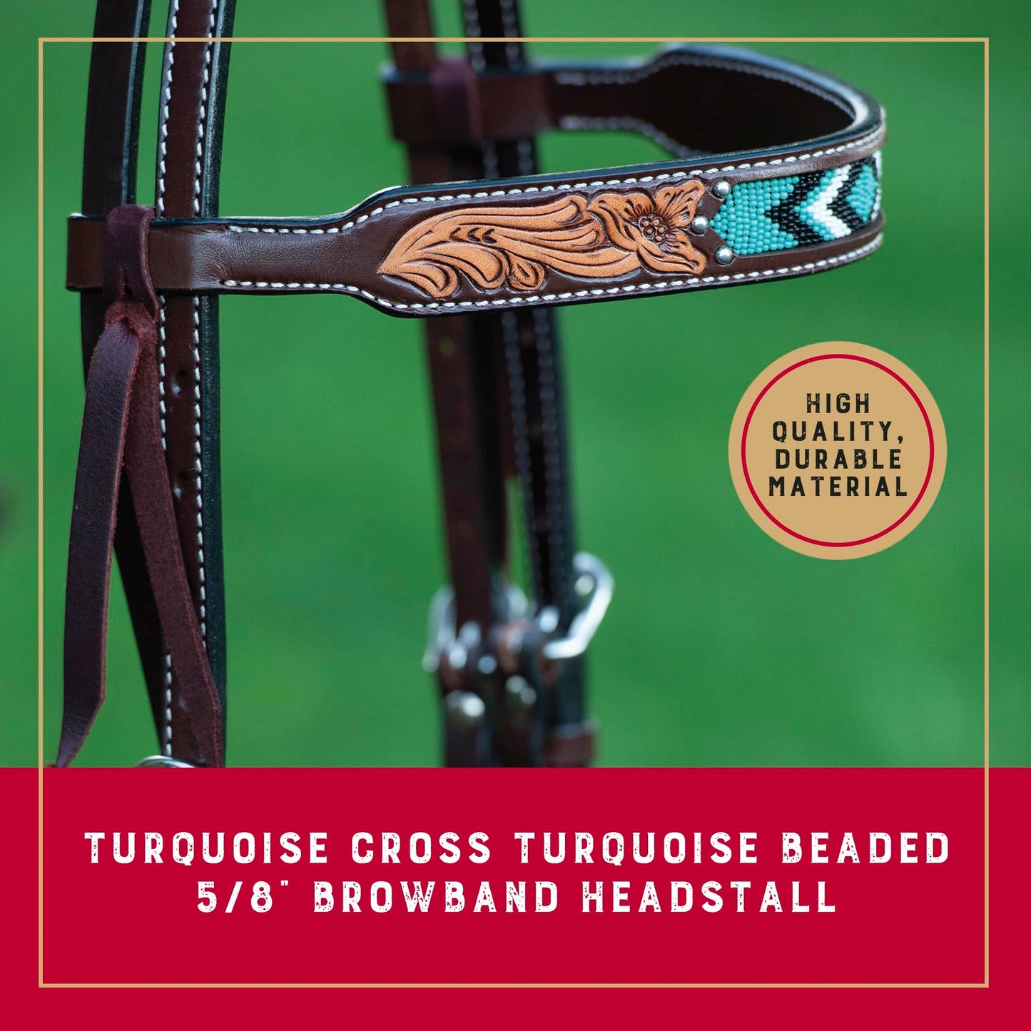 Weaver Leather Turquoise Diamond Beaded Headstall - Dark Oil