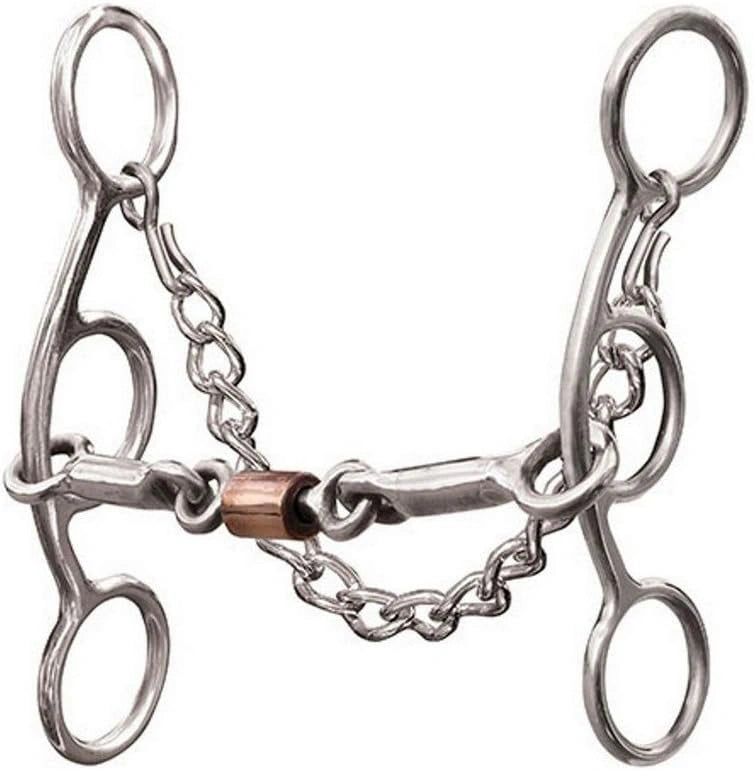 Professional's Choice Futurity Bit - 5.5" 3-Piece Smooth Dog-Bone with Copper Roller, Short Gag