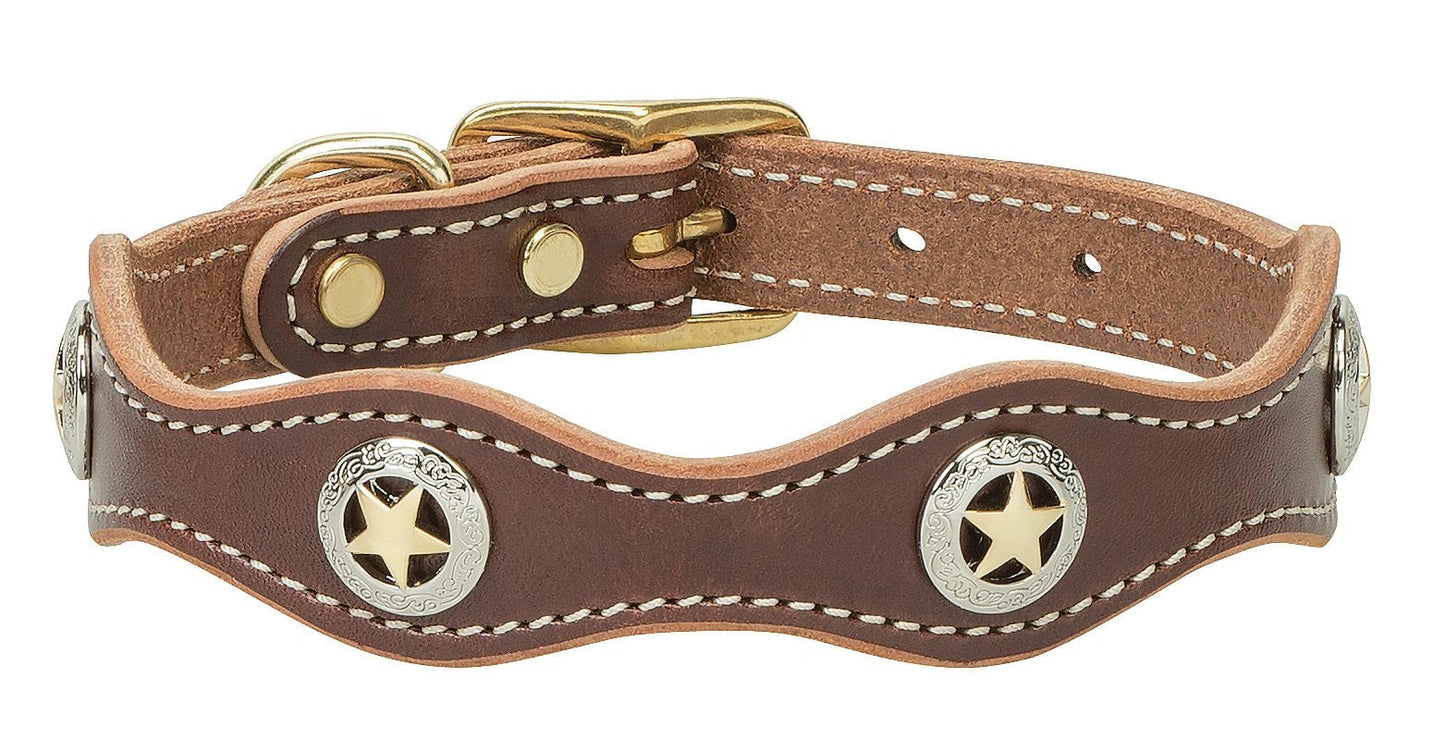 Weaver Leather Lone Star Legend Sunset Dog Collar - English Bridle Leather, Texas Star Conchos & Solid Brass Hardware