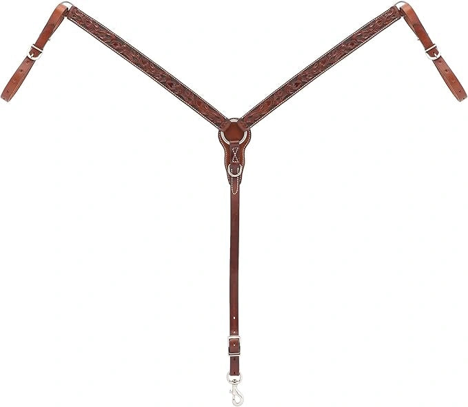 Weaver Leather Floral Carved Straight Breast Collar Chestnut 45 - 0320 - Hooves and Paws