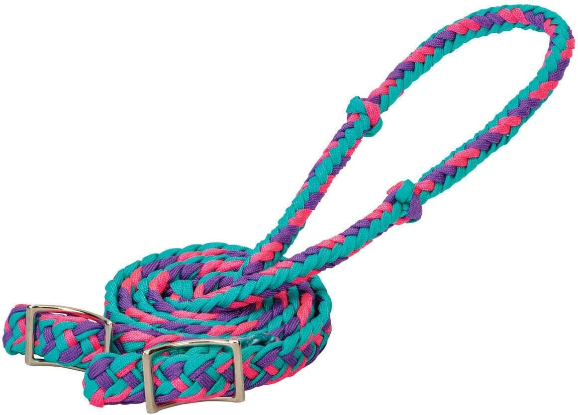 Weaver Equine Braided Nylon Barrel Reins Black/Purple/Mint - Hooves and Paws
