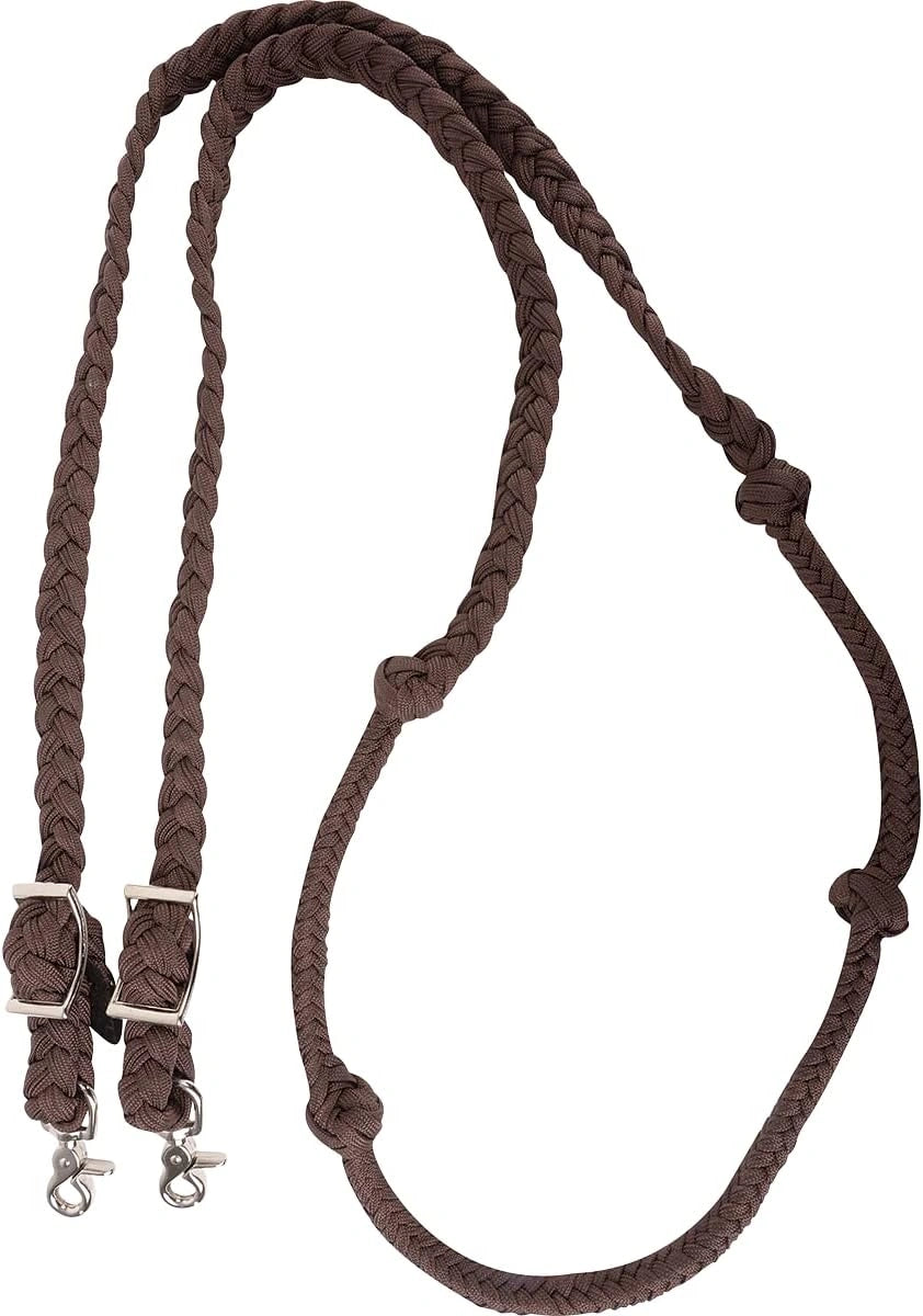 Martin Saddlery Braided Nylon Barrel Rein with Knots 1 - inch Thick Buckle Snap Ends, Chocolate (Sell out) - Hooves and Paws