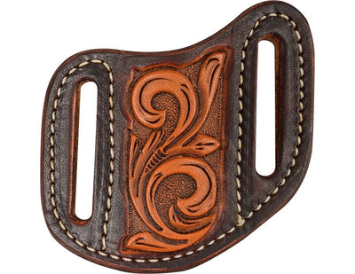 Martin Saddlery Floral Angled Tooled Leather Knife Scabbard - Large 4 7/8in L x 4 3/8in W - Made in USA