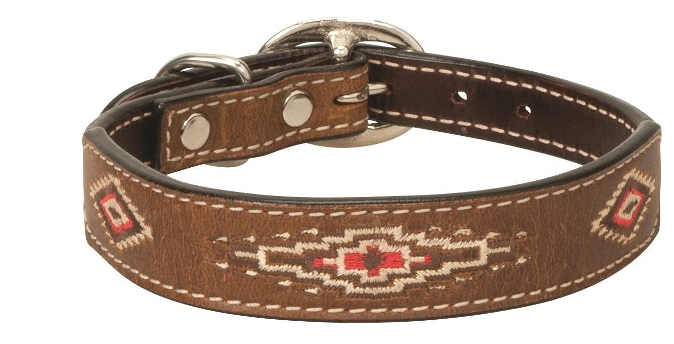 Weaver Leather Aztec Dog Collar - 15" x 3/4" - Dark Brown Leather with Stainless Steel Hardware