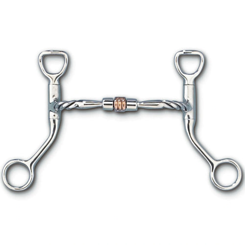 Myler Hbt Shank With Sweet Iron Twisted Comfort Snaffle With Copper Roller Tom Thumb 5 Inch Mouth Stainless Steel Copper Inlay Mb 03t - Hooves and Paws