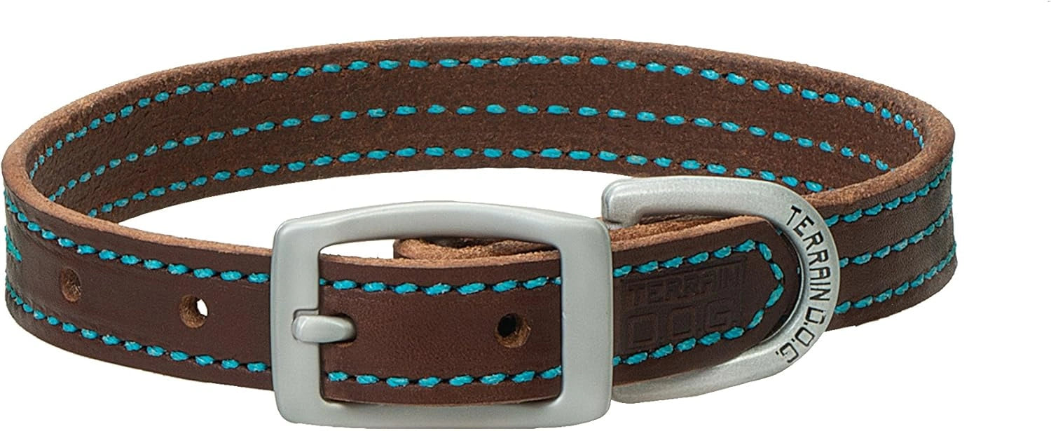 Weaver Leather Bridle Leather Dog Collar Blue Straight Collar Brown - Hooves and Paws