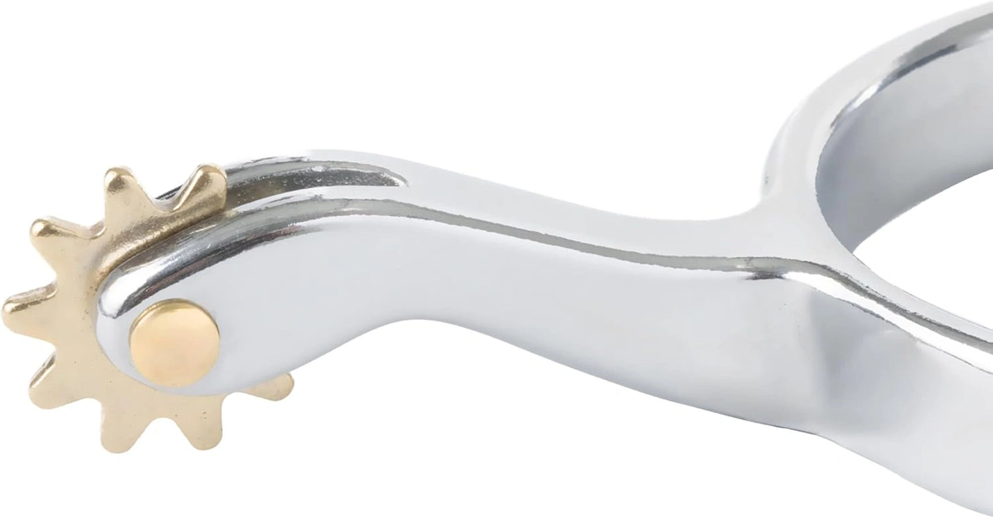 Weaver Leather Men's Roping Spurs - Chrome-Plated Steel, 1-3/4" Shank, 1/2" Band, 10-Point Rowel (Pair)