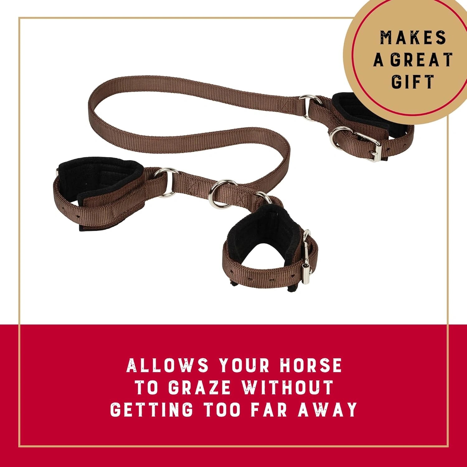 Weaver Equine 3 - Way Brown Horse Hobble, Snug Felt Lined Nylon Hobble with Nickel Plated Hardware, Adjustable Horse Hobbles To Curb Pawing, Kicking - Hooves and Paws