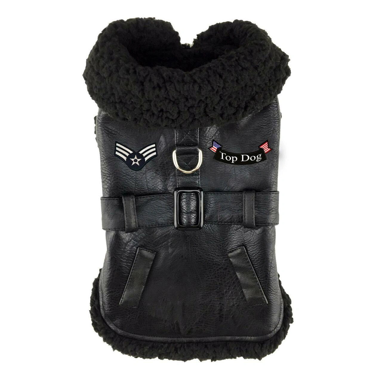 Doggie Design Black Top Dog Flight Outdoor Jacket Coat With Matching Leash - Hooves and Paws
