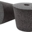 Two gray cylindrical foam blocks with holes on a white background