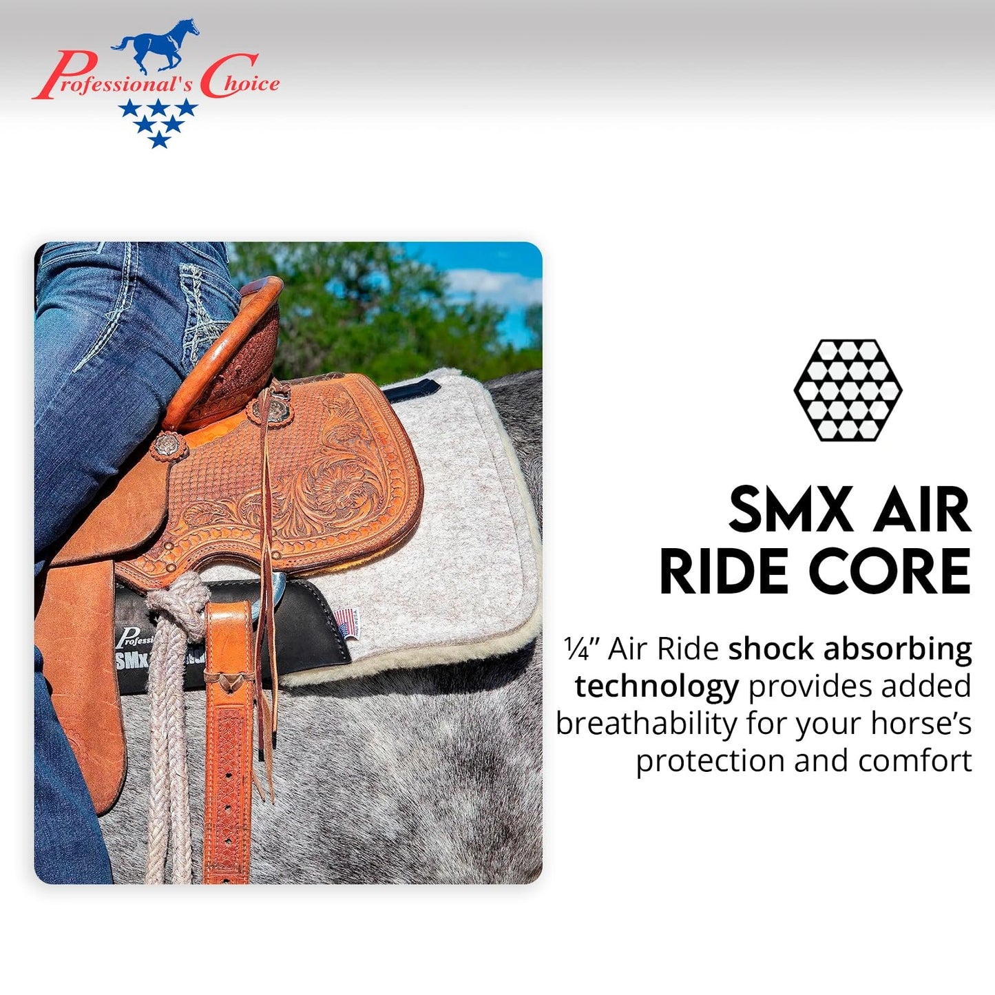 Professional's Choice Cowboy Air Ride Saddle Pad | Contoured Back Shock-Absorbing Breathable Moisture-Wicking Wool Felt Western Horse Riding Saddle Pad