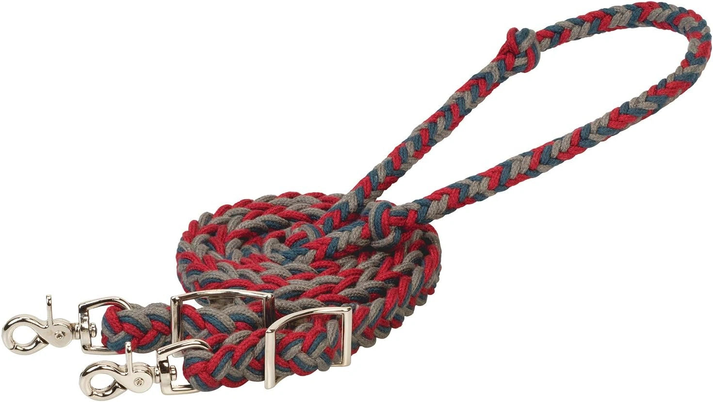 Weaver Leather Flat Barrel Reins 3/4" W x 8' L (Dark Red/Indigo Blue/Charcoal) - Hooves and Paws