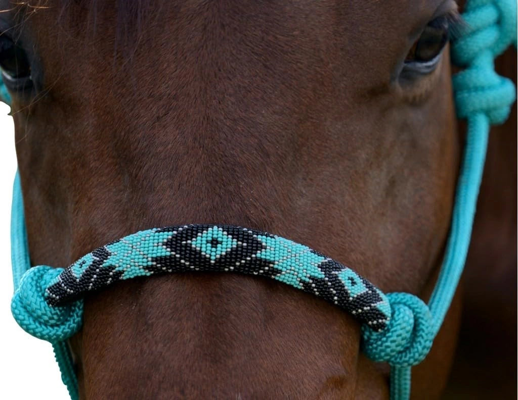 Professional's Choice Beaded Rope Halter | Intricate Beadwork on The Noseband | 7 Foot Matching Lead - Hooves and Paws