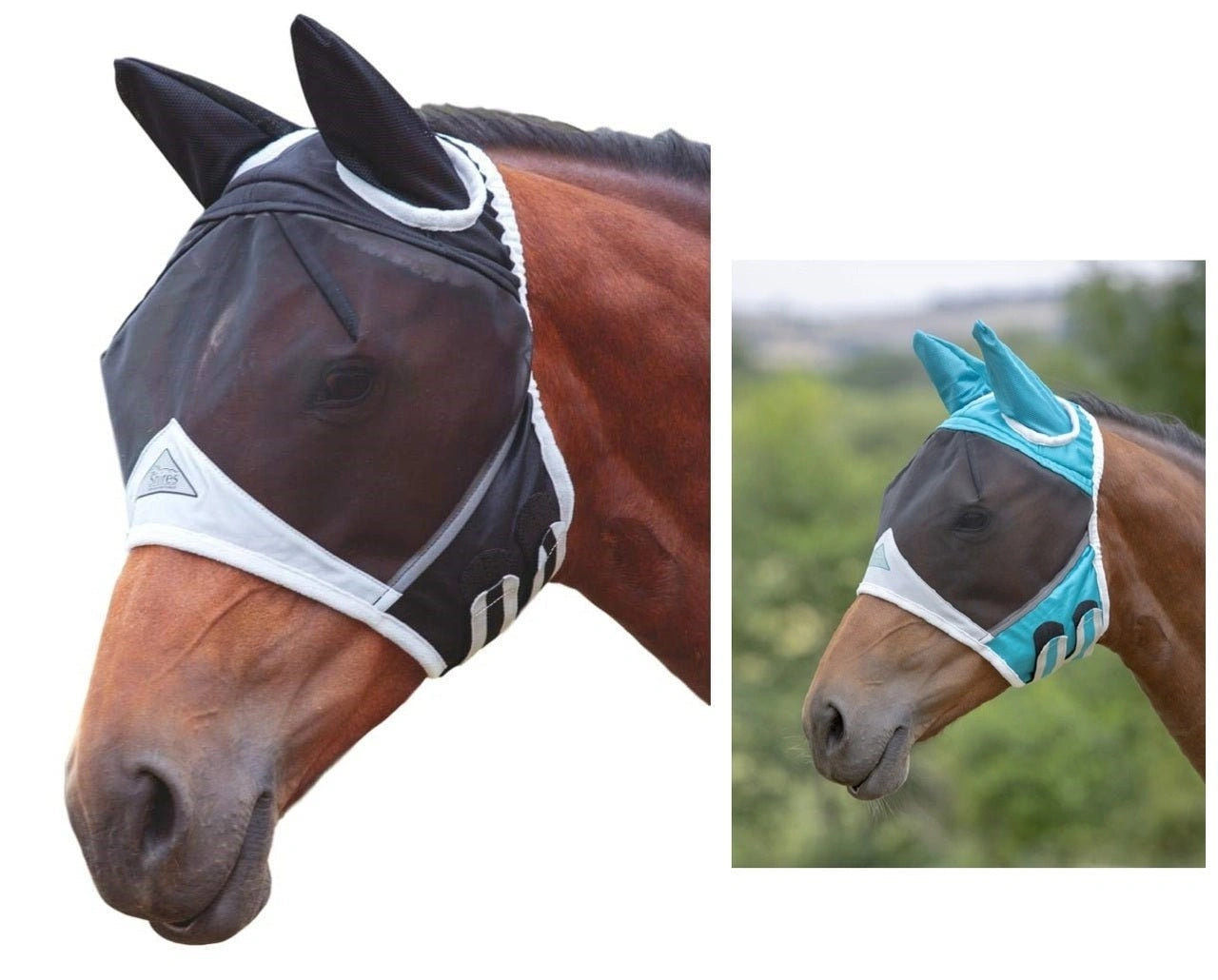 Shires Fine Mesh Horse Equine Fly Mask With Ears 60% UV Protection - Hooves and Paws