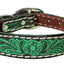 Weaver Leather Carved Flower Dog Collar - Dark Oiled Leather with Turquoise Accents and White Stitching