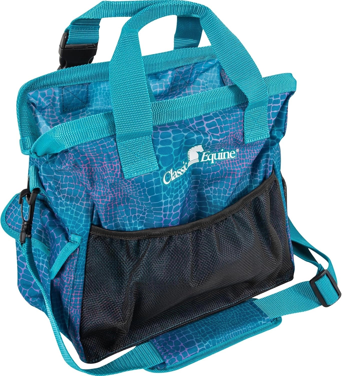 Blue and black bag with 'Classic Equine' logo on a white background