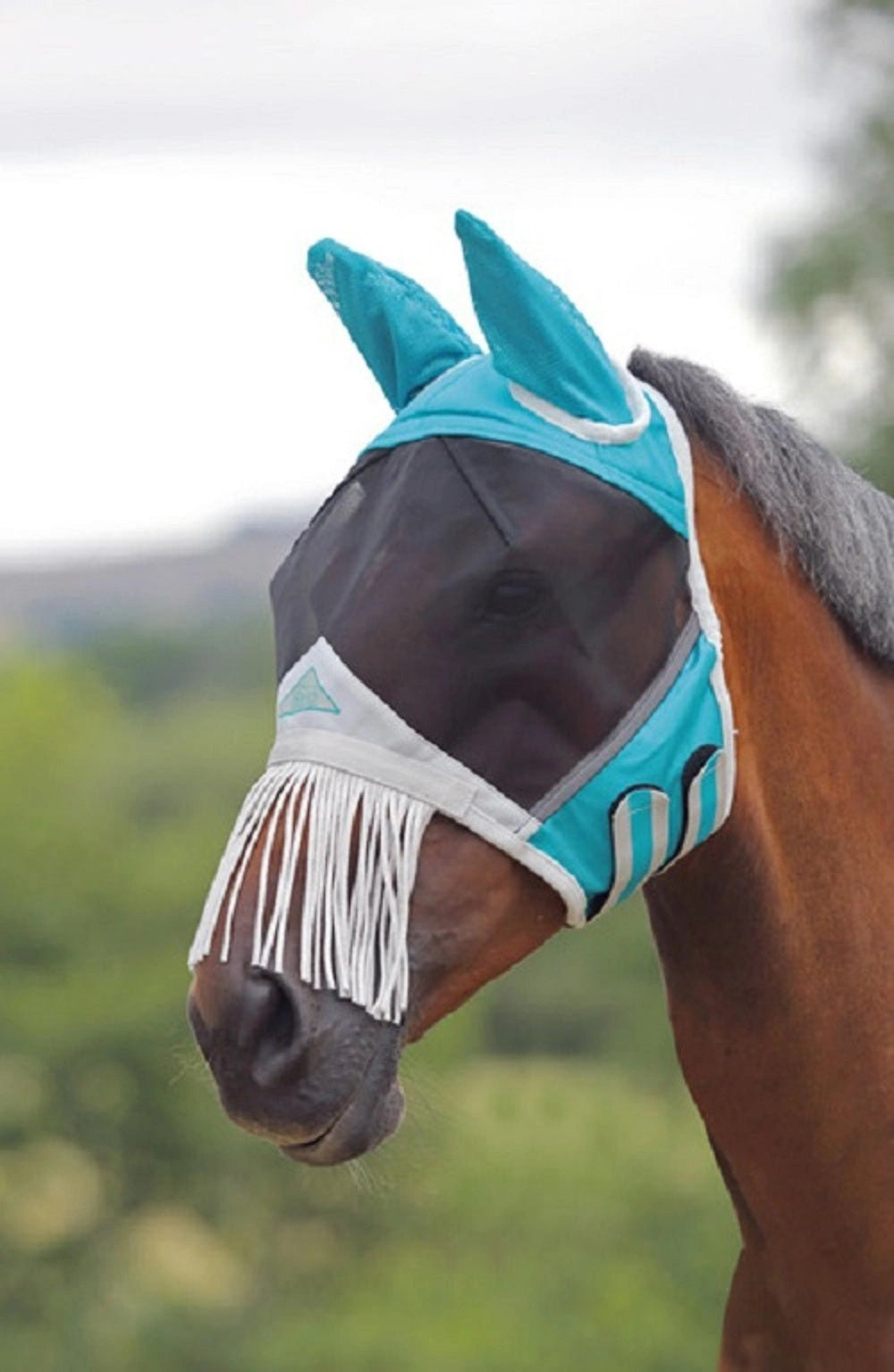 Shires Fine Mesh Horse Equine Fly Mask With Ears And Nose Fringe 60% UV Protection - Hooves and Paws