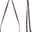 Brown leather lanyard with metal clasps on a white background