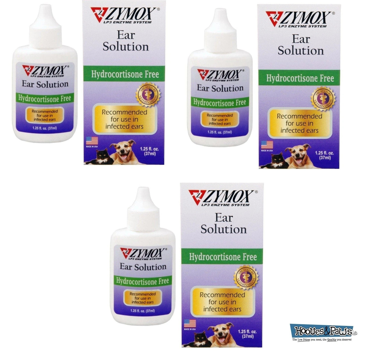 Zymox Otic Dog Pet Ear Treatment Hydrocortisone Free 1.25 oz - Hooves and Paws