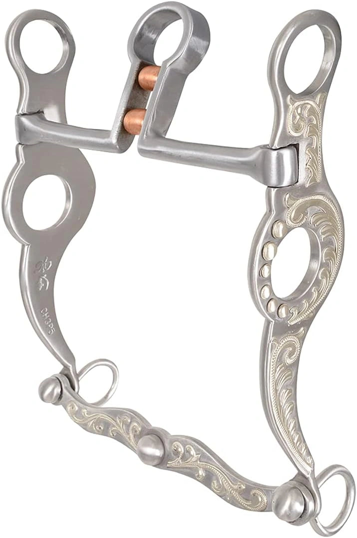 Classic Equine Les Vogt Cowhorse Keyhole Double Roller Bit - 8" Shank, Sweet Iron & Copper Inlay, NRCHA Approved