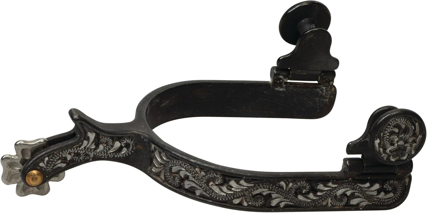Weaver Leather Ladies' Engraved Black Steel Spurs - 1-3/4" Shank, 5/8" Band, Cloverleaf Rowel