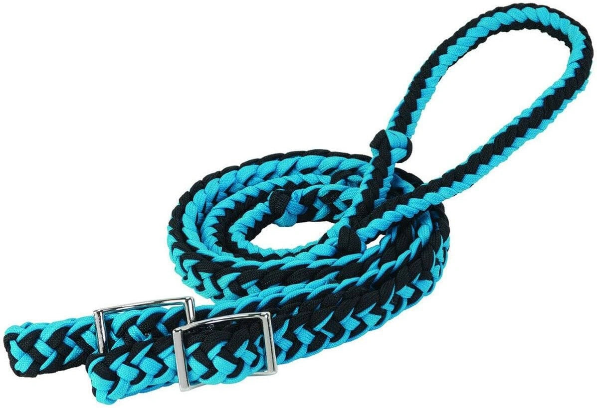 Weaver Equine Braided Nylon Barrel Reins Black/Purple/Mint - Hooves and Paws