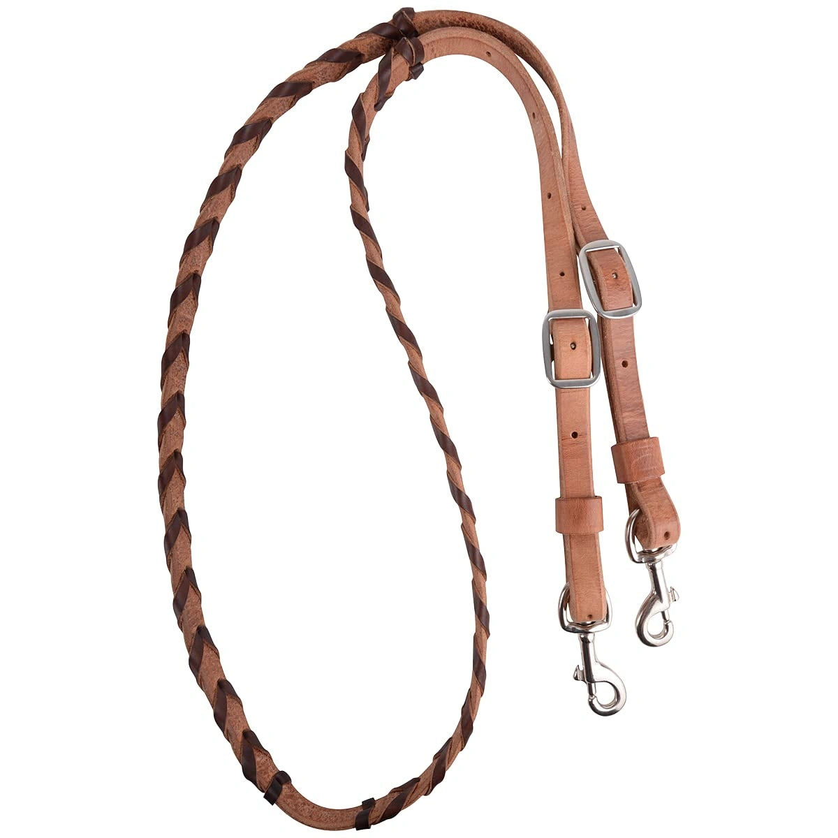 Martin Saddlery 3/4in Latigo Laced Harness Leather Barrel Reins - 7ft Length, Swivel Snap Ends