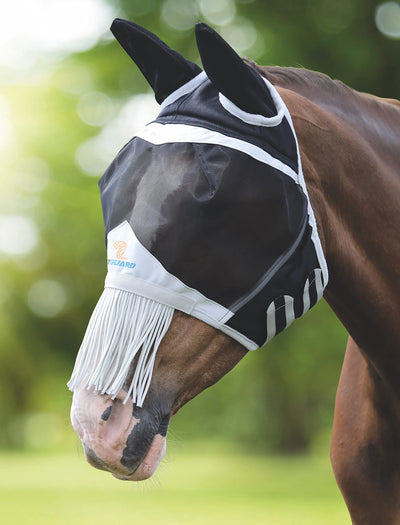 Shires Fine Mesh Horse Equine Fly Mask with Ears and Nose Fringe 60% UV Protection