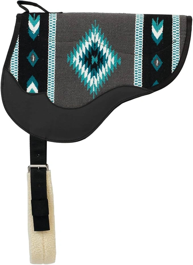 Weaver Leather Wool Blanket Top Bareback Pad, Gray/Turquoise - Hooves and Paws