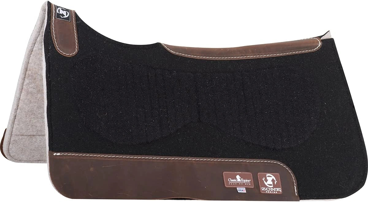Classic Equine Zone Felt Top/Bottom Western Saddle Pad - 30" x 32" x 1" Shock Absorbing Horse Pad