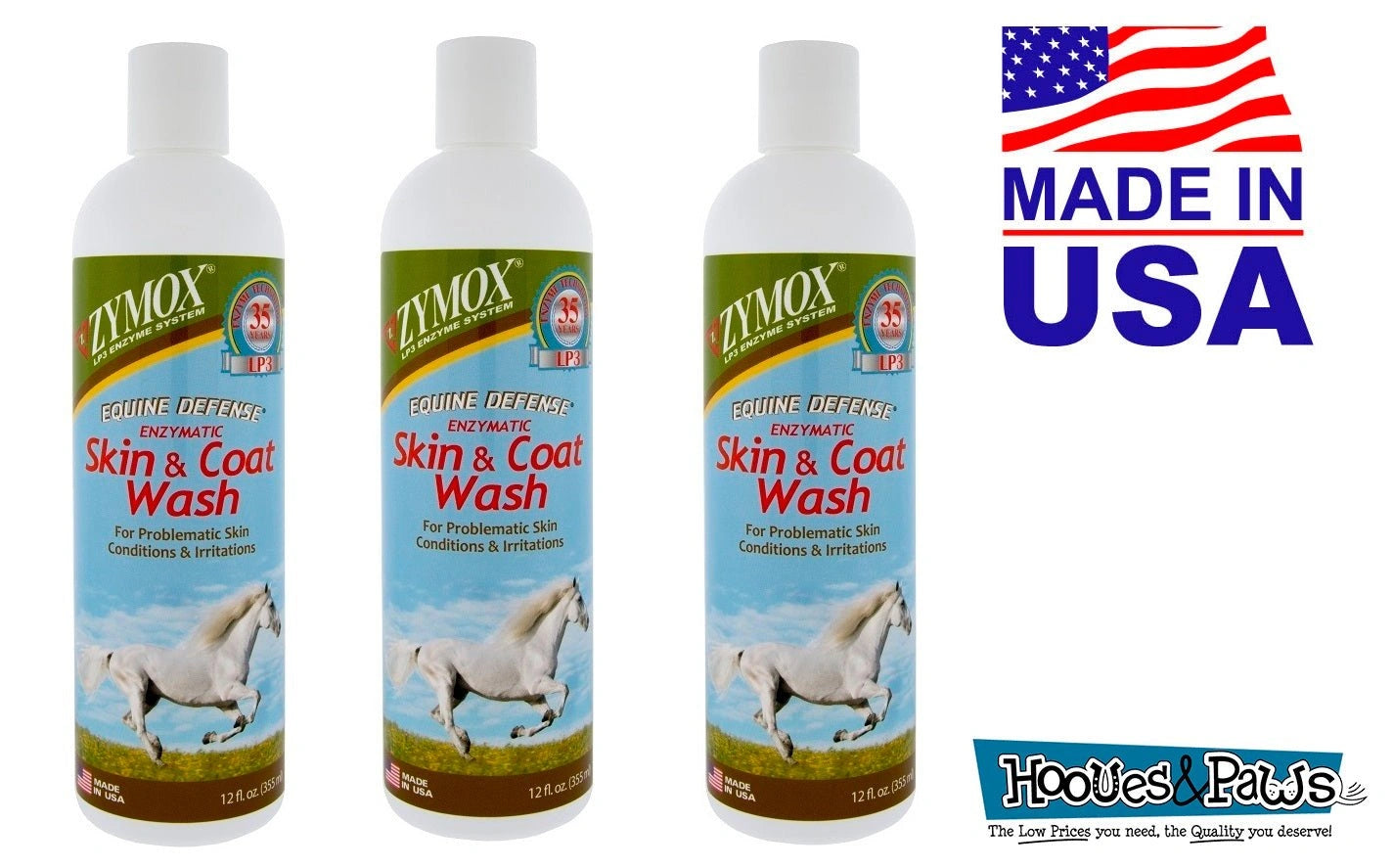 Zymox Equine Horse Defense Enzymatic Skin and Coat Wash 12 oz Bottle - Hooves and Paws