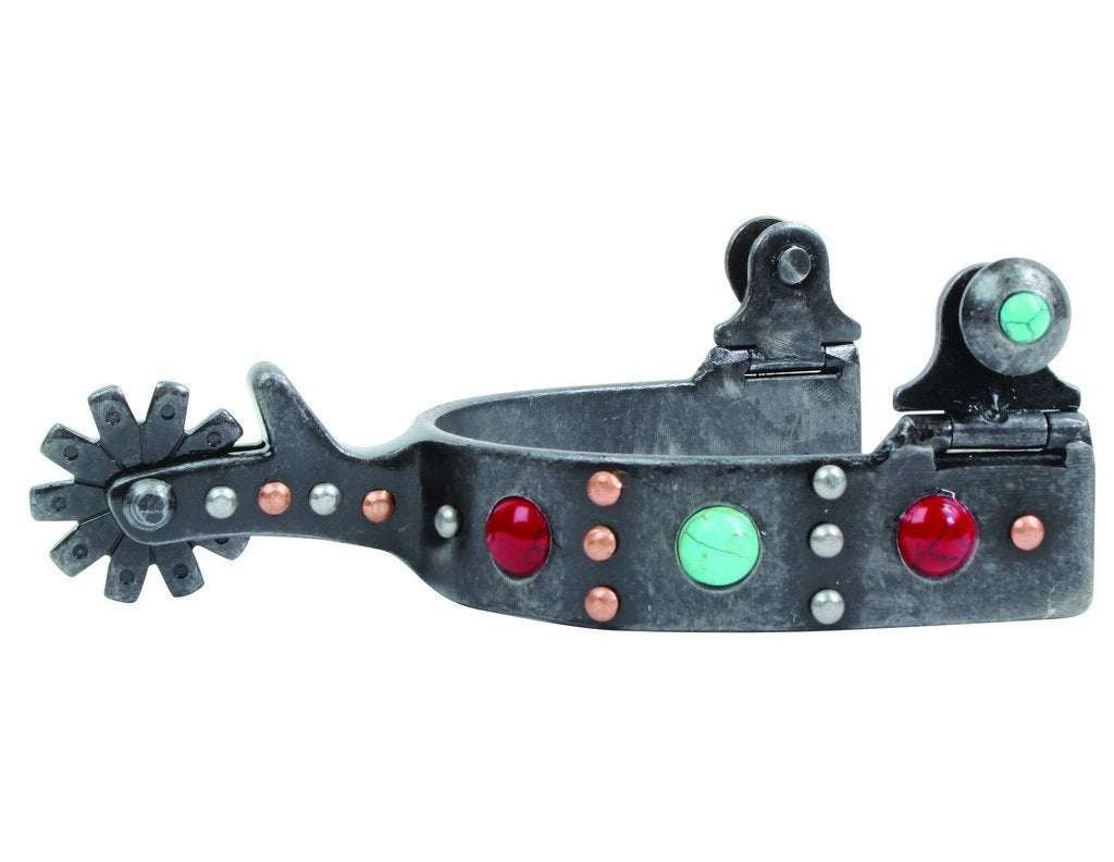Professional's Choice Stone Dot Western Spurs - 3/4" Band, 10-Point Blunted Rowel, Purple & Turquoise Accents