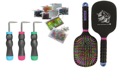 Professional's Choice Horse Grooming Kit Bundle: Hoof Pick, Rainbow Brush & Slick Bands