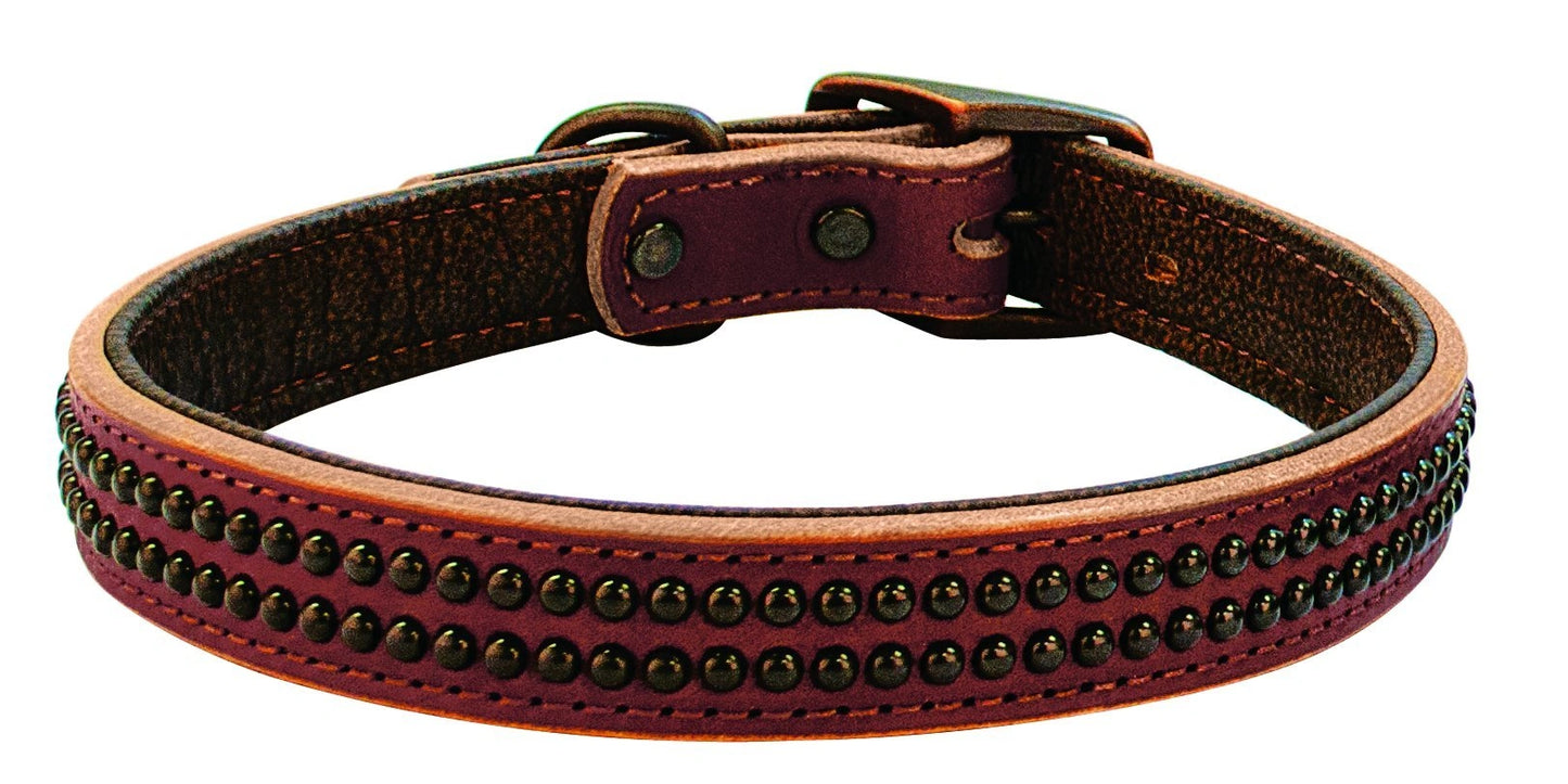 Weaver Leather Outlaw Dog Collar - Golden Brown Single-Ply Harness Leather with Black Dots & Wheat Stitching