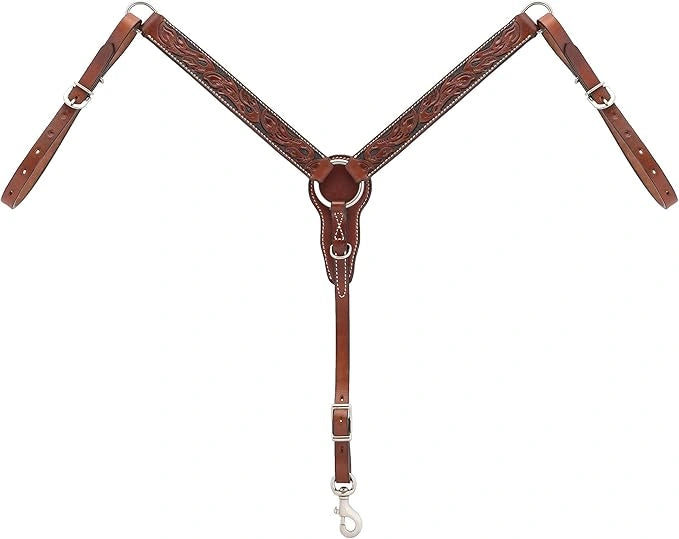 Weaver Leather Floral Carved Straight Pony Breast Collar Chestnut 45 - 0321 - Hooves and Paws