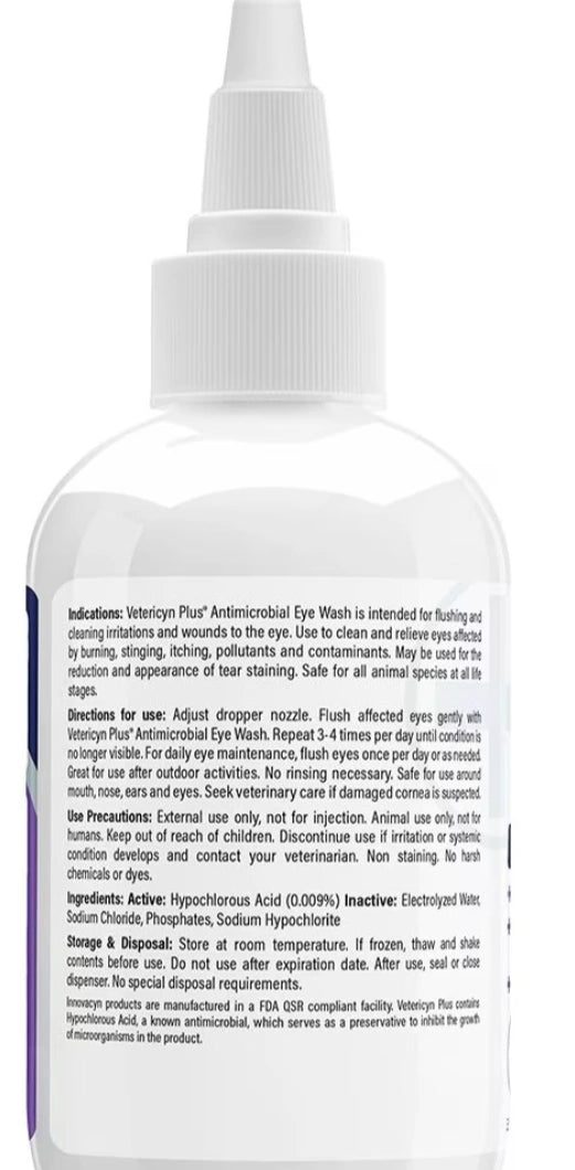 Vetericyn Plus Eye Wash Gentle Relief for Pet Eye Irritations, shown in high quality commercial style