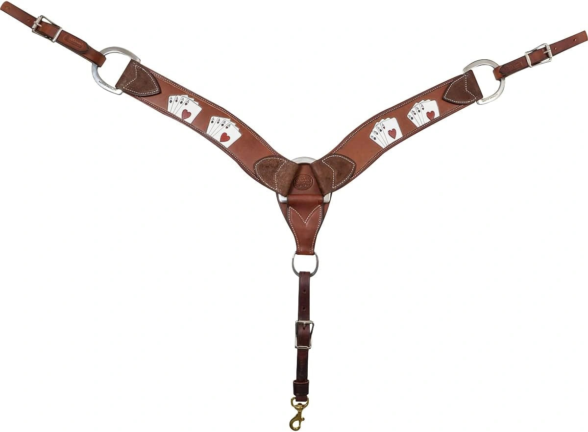 Martin Saddlery Card Suit Breast Collar - 2-3/4 inch Chocolate Skirting Leather Hand-Painted