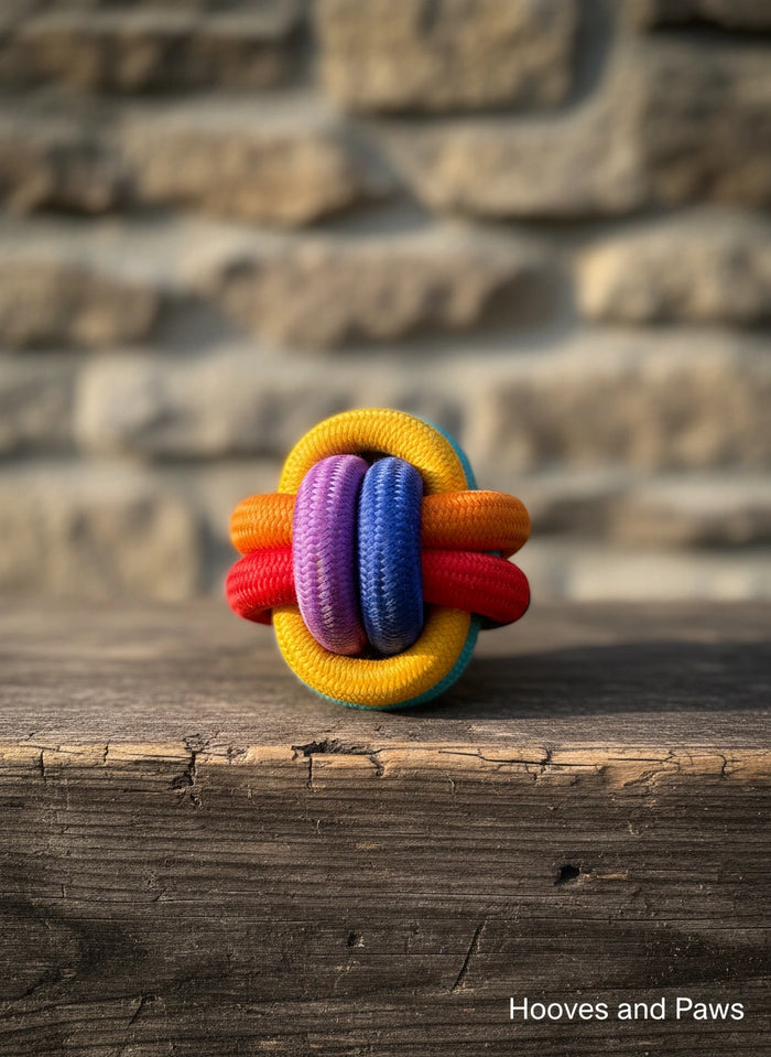 Jojio Knot Ball Tug and Play Dog Toy - Durable Woven Cotton Rope for Dental Health, Fetch, and Tug