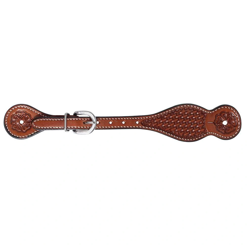 Professional's Choice Mesa Basket Tooled Leather Spur Straps - 5/8" Stainless Steel Buckles - Black, Natural, Chestnut