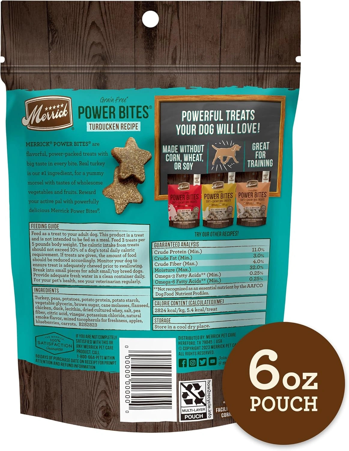 Merck Power Bites Soft & Chewy Real Turducken Recipe Grain-Free Dog Treats for Skin & Coat Support - 6 oz Bag