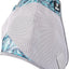 Gray protective pad with blue and green leaf pattern on a white background