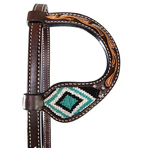 Weaver Leather Turquoise Diamond Beaded Headstall - Dark Oil