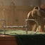 Myler 02 Stainless Steel English Dee bit with hooks and jointed mouthpiece, resting on a green quilted saddle pad in a sunlit stable with equestrian gear.