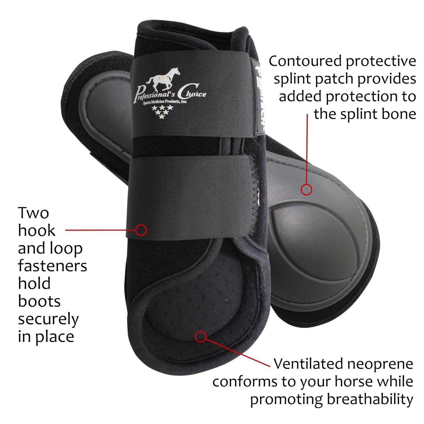 Professional's Choice VenTECH Splint Boots - Black Breathable Ventilated Neoprene Horse Leg Protection - Multiple Sizes