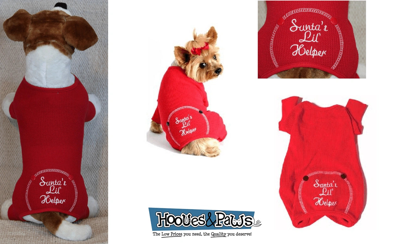 Doggie Design Dog Pjs Pet Pajamas Clothes Holiday Christmas Thermal Santas Lil Helper Embroidered - Hooves and Paws