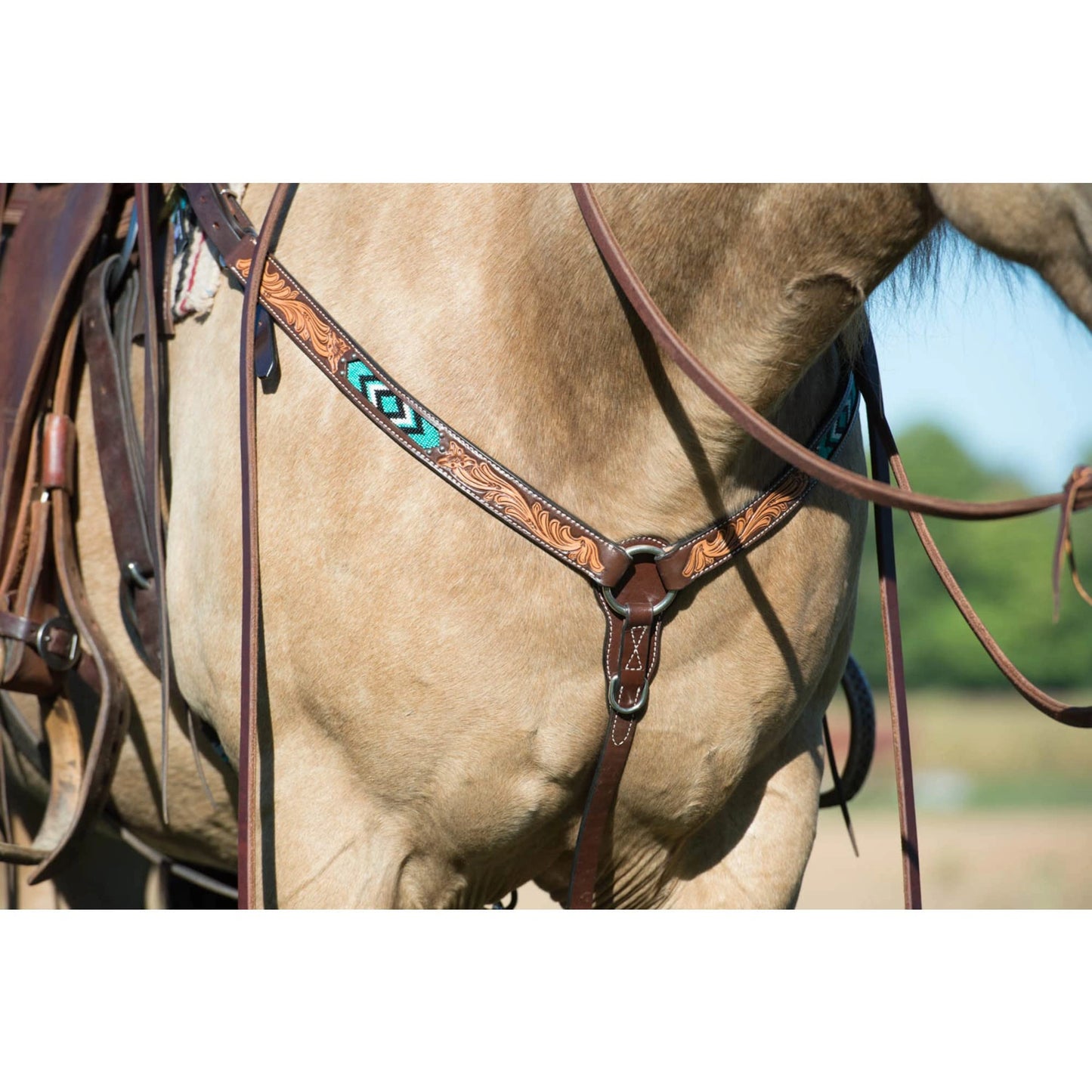 Weaver Leather Turquoise Diamond Beaded Headstall - Dark Oil